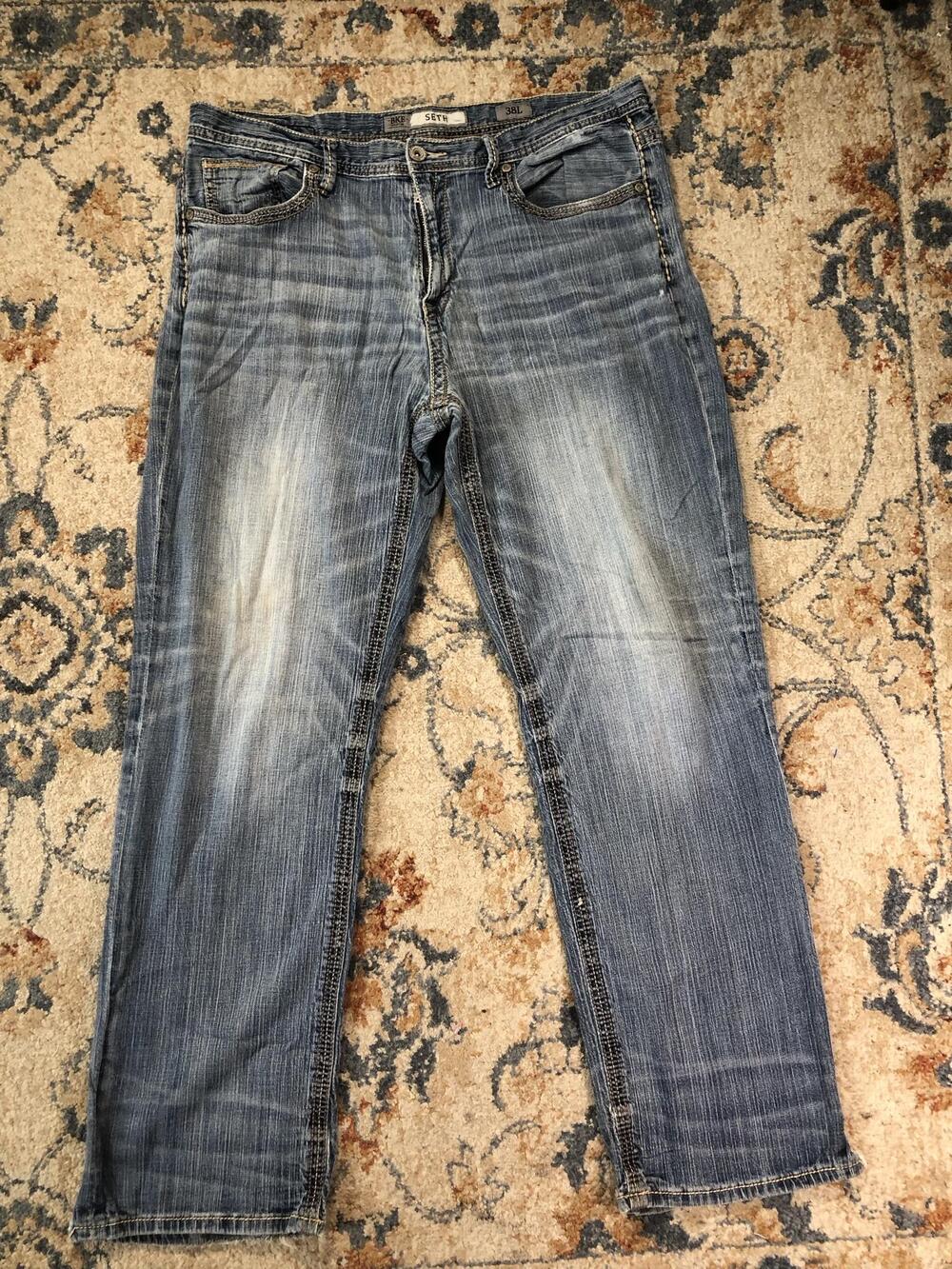 BKE Seth Jeans Mens 38x32 Blue Wash Relaxed Straight Denim Pants Distressed Y2K